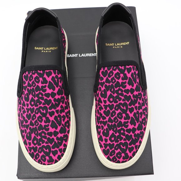 NIB Yves Saint Laurent Venice Pink Black Leopard Print Low-Top Slip-On Sneakers - Picture 3 of 10
